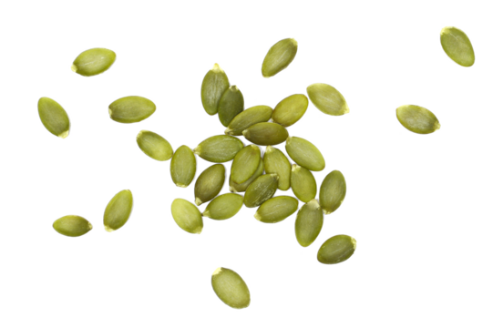 Pumpkin seeds isolated on white background, top view	