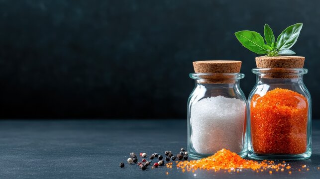A visually appealing display of colorful spices in glass jars, showcasing the beauty of culinary ingredients and the art of cooking that brings flavor and creativity to meals.