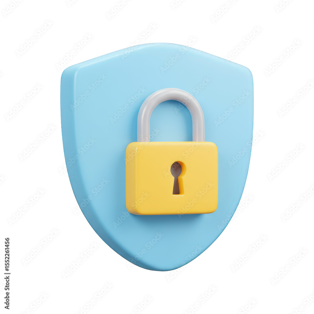 Aufkleber a 3d rendering of a yellow lock on a blue shield is isolated on transparent background