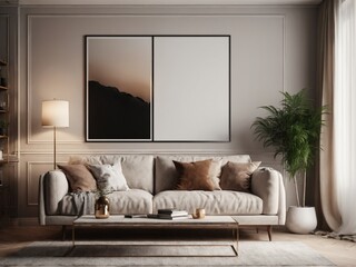 Blank Frames Poster or Painting Mockup in a Living Room