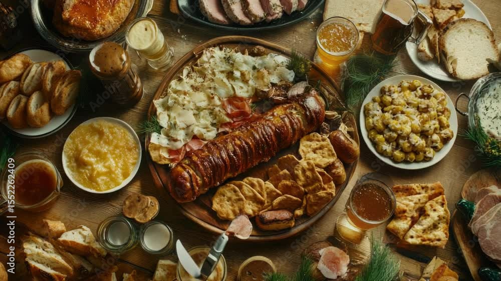 Poster A table filled with various types of food, suitable for use in articles about dining or special occasions