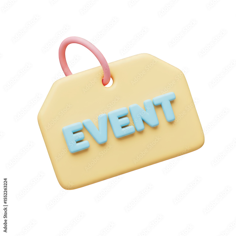 Poster 3d event tag with blue text isolated on transparent background