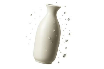 Elegant sake bottle with water droplets isolated on a transparent background, clean.