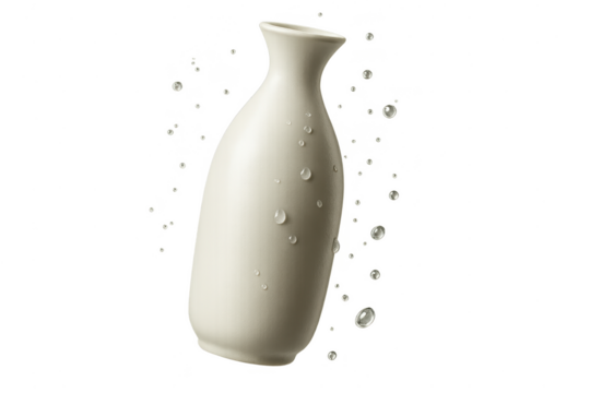 Elegant sake bottle with water droplets isolated on a transparent background, clean.