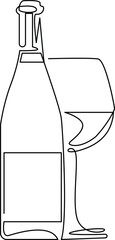 Continuous one line drawing of bottle and glass Minimalism vector isolated on transparent background