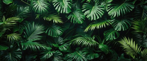 Tropical Green Leaves Background with Empty Copy Space for Text