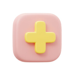 Fototapeta premium A 3d rendered plus sign icon, pink and yellow, isolated on transparent background