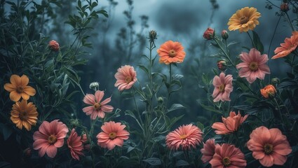 Summer Floral Background with Toning Effect and Empty Space for Text