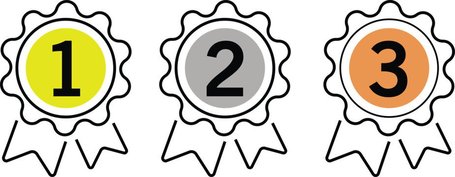 1st 2nd 3rd Gold Silver Bronze medal first place second third award winner badge guarantee winning prize ribbon symbol sign icon logo template Vector 10 Eps