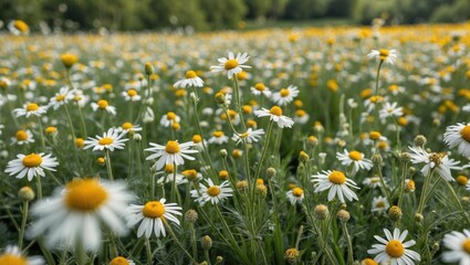 Fototapeta premium Field Covered With Chamomile Flowers