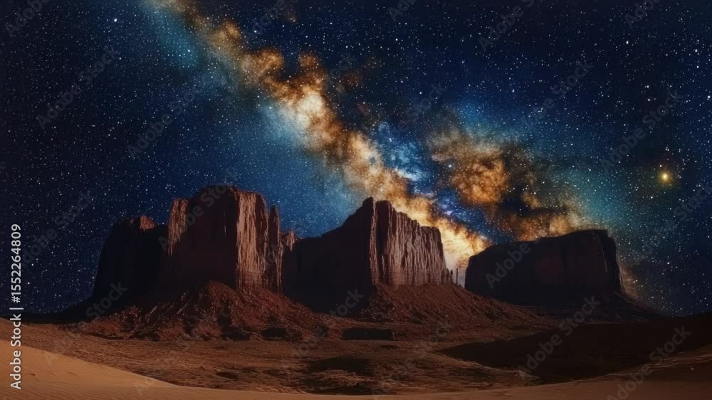 Poster a stunning image of the milky way shining brightly above a vast desert expanse, great for use in tra