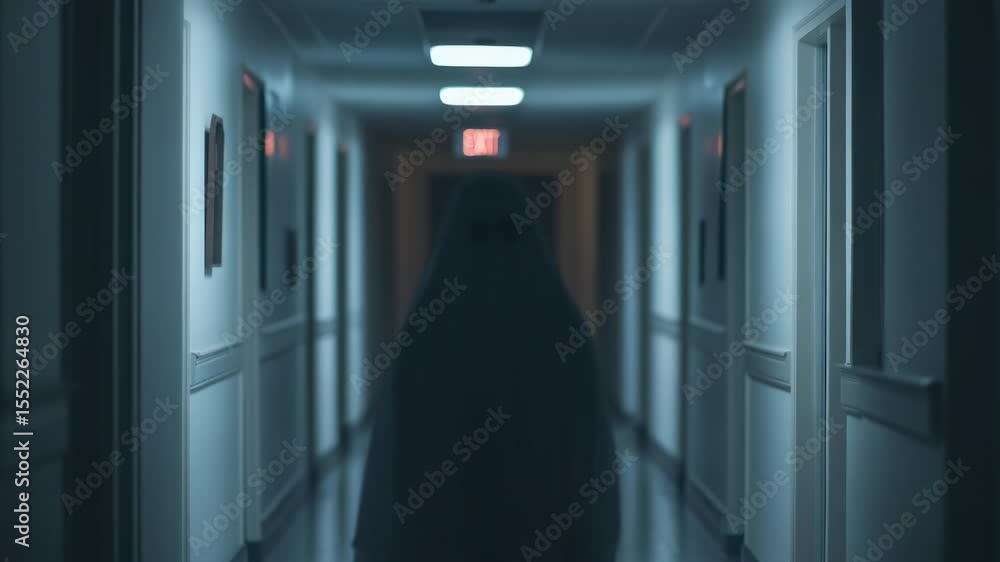 Poster A mysterious atmosphere fills this image of a long hallway with a ghostly figure walking away