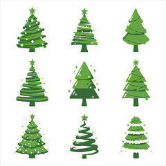 Festive Collection of Christmas Trees A Variety of Green Holiday Trees Depicted in a Creative and Joyful Composition