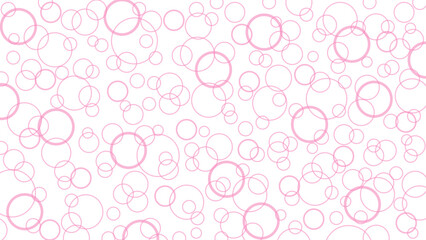 Pink bubbles on white background, wallpaper with disks, circles, air bubbles. Flight effect, light airy drawing.