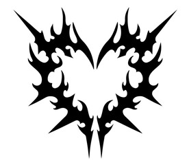 Tribal Heart with Sharp Flame-Like Edges – Passion, Power, Wild Emotion, Gothic Love, and Tribal Tattoo Aesthetic