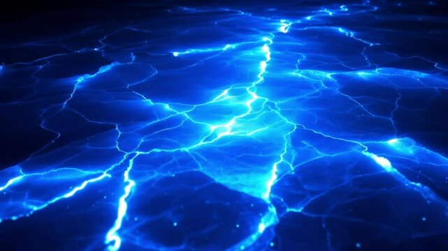 Dynamic lightning bolts flash across the dark, powerful sky of planet Earth, illuminating the seamless blue and liquid texture of the storm with immense electrical energy 4k Animation video