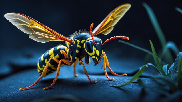 Close-Up Ensign Wasp, Evaniidae at Night with Empty Copy Space For Text