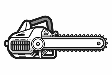 Naklejka premium Stylized black and white illustration of a powerful chainsaw with a sharp chain