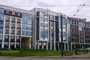 Facade of a modern building in the center of the city.