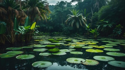 Victoria Amazonica In The Pond Is The Largest Water Lily Plant With Empty Copy Space For Text