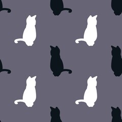 seamless pattern with cat silhouettes on a gray background