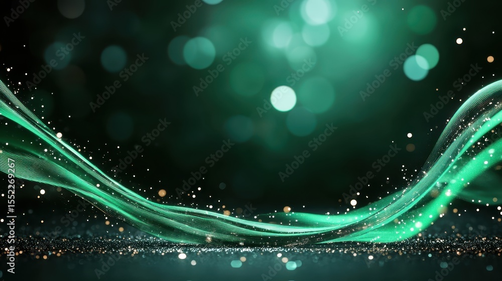 Poster this stunning image features flowing green waves complemented by sparkling lights, creating an encha