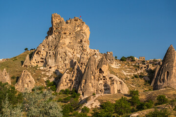 Nevsehir famous fairy chimneys and city view