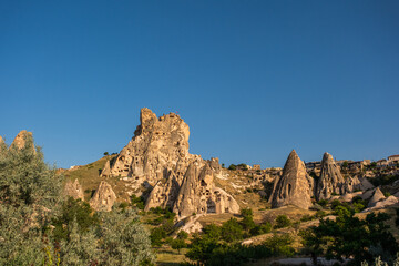 Nevsehir famous fairy chimneys and city view