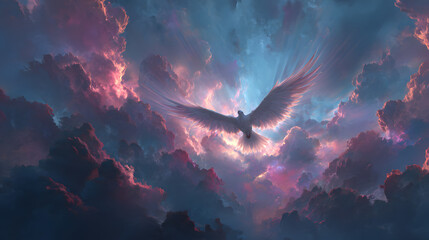 Flame of illumination perspective., pentecost a christian holiday, the descent of the holy spirit. celestial flame wings. illustration. [Seraphic Depths] | Divine Sink | holy descent. Illustration