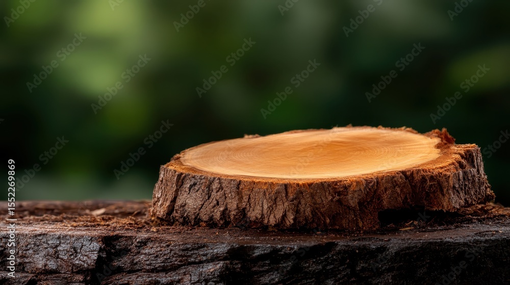 Poster a beautiful close-up of a natural wooden log cross-section, showcasing the intricate grain patterns 