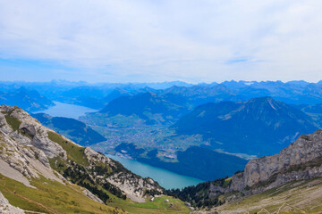 Beautiful panoramic view on Lake Lucerne from Mount Pilatus, Switzerland