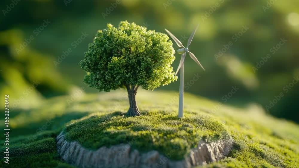 Poster a small tree sits atop a hill, with a wind turbine visible in the background