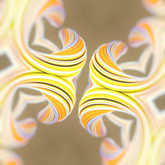 Wavy symmetrical shape with gradients of orange and blue. 3d rendering