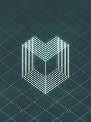 Digital composition of intersecting diagonal lines creating a dynamic pattern. 3d rendering