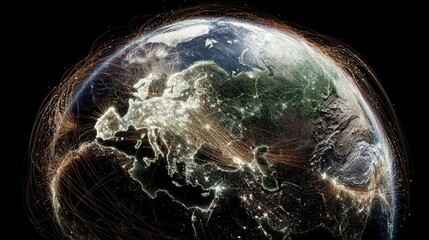 Global Network Connections Earth Map Digital Art Abstract Illustration Futuristic Technology World Map International Communication Network Graphic Design Element Modern Background 
