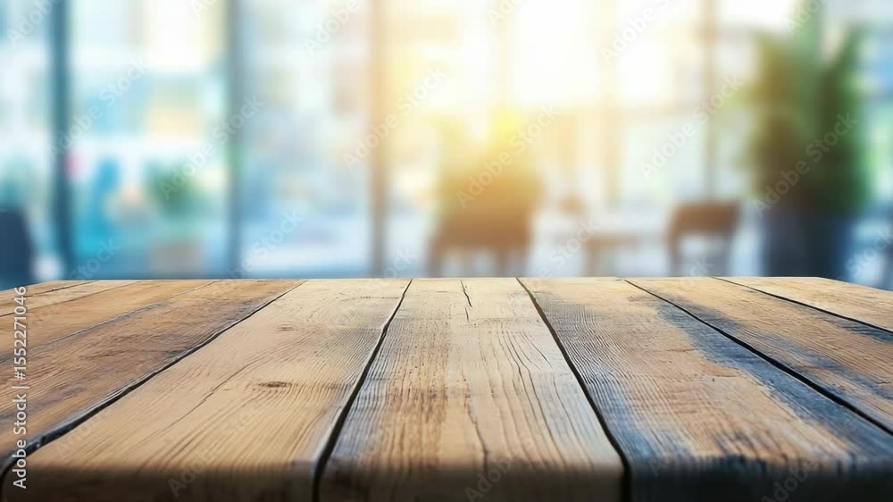 Poster A simple wooden table placed in front of a window with natural light