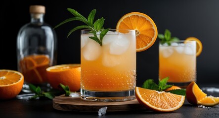 Fototapeta premium Orange Margareta Fresh Cocktail Isolated On Black, Studio. With Empty Copy Space For Text