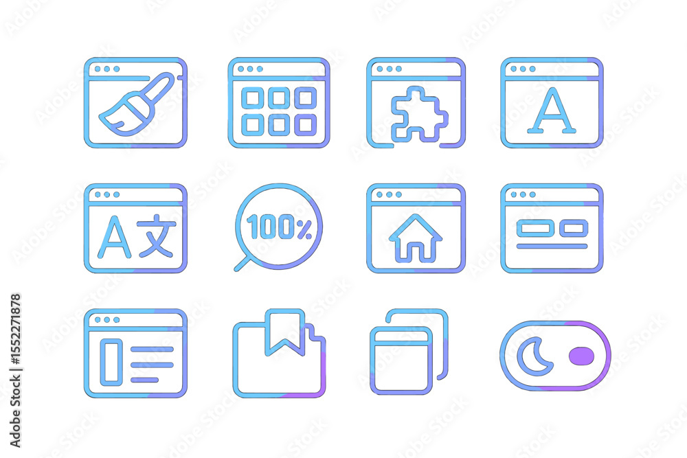Poster neon gradient web interface icons on dark background