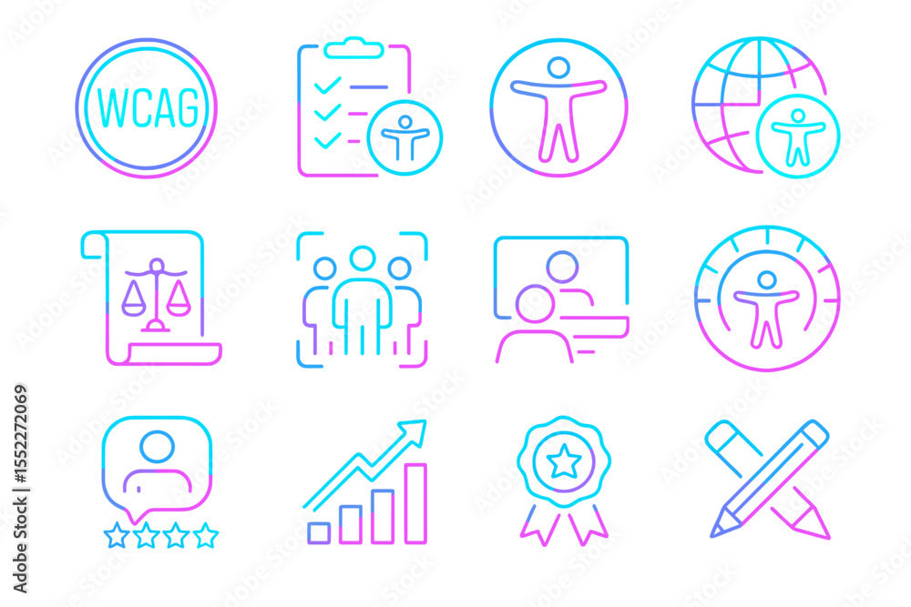 Poster neon icons illustrating web accessibility and usability concepts