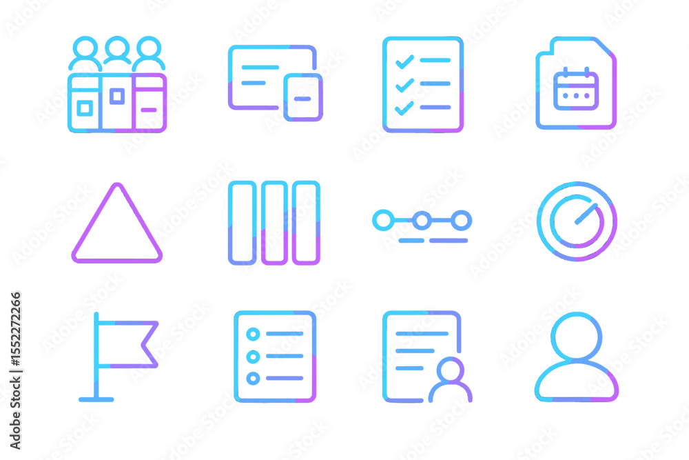 Poster neon icon set on dark metallic background with colorful gradient effects