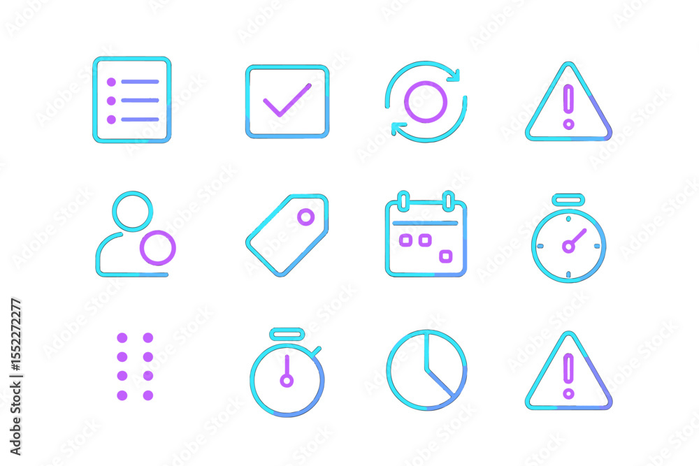 Poster neon gradient ui icons on dark background with glowing effects