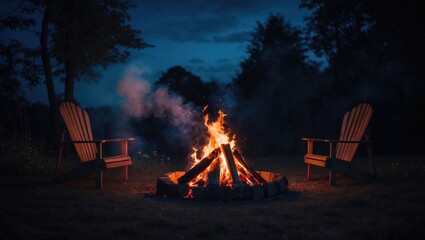 Summer Nights By The Bonfire with Empty Copy Space For Text