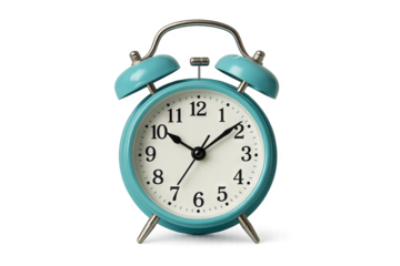 Retro Blue Alarm Clock with Chrome Accents – PNG Cut-Out for Time Concept