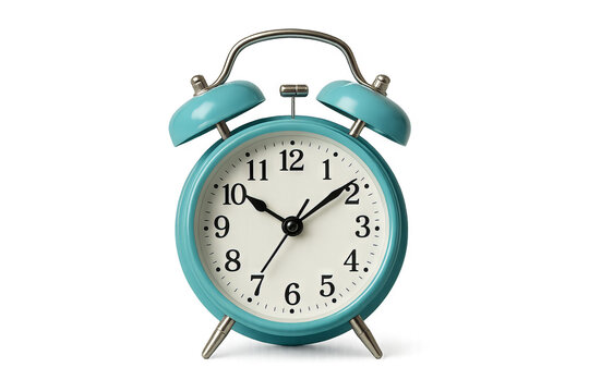 Retro Blue Alarm Clock with Chrome Accents – PNG Cut-Out for Time Concept