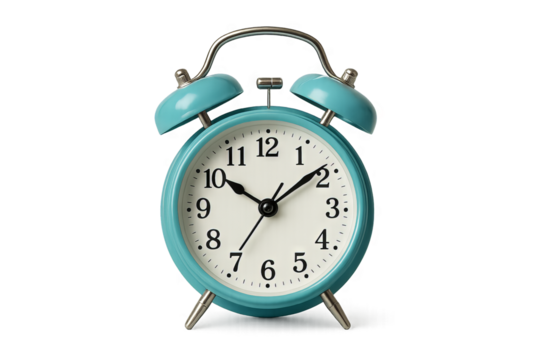 Retro Blue Alarm Clock with Chrome Accents – PNG Cut-Out for Time Concept