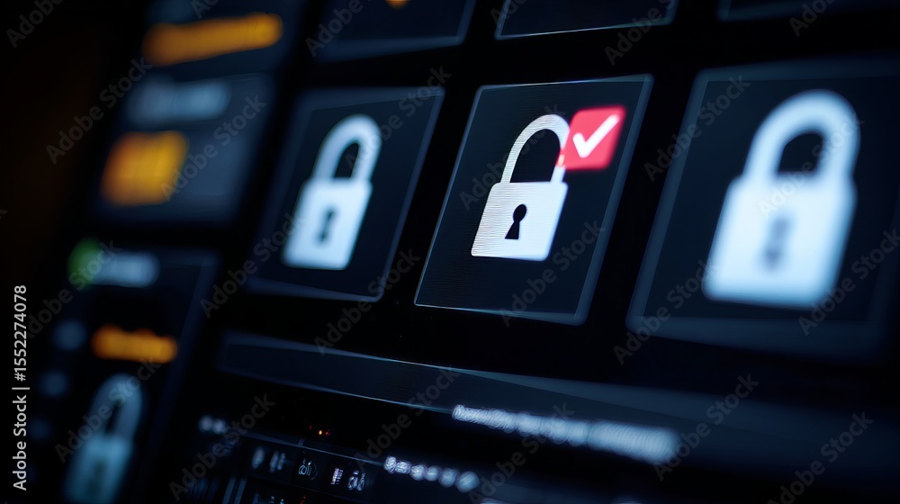 Aufkleber digital security system interface padlock icons modern technology data protection network privacy se