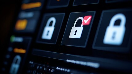 Digital Security System Interface Padlock Icons Modern Technology Data Protection Network Privacy Secure Access Control Panel User Interface Design Digital Lock Screen Graphic Safe