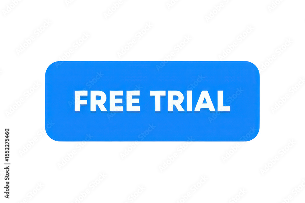 Poster blue rectangular button with white free trial text isolated on black background high resolution 4 k 