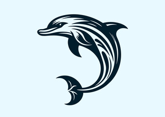 Elegant dolphin jump, black and white vector silhouette