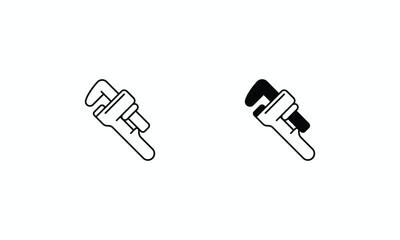 Pipe Wrench icons set Line and Glyph black vector icon stock illustration